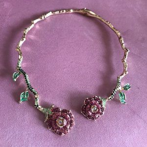 Rare Betsey Johnson Pink Rose and Gold Necklace